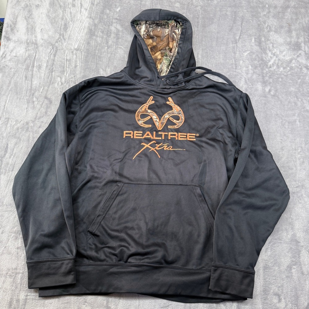 Realtree Xtra Performance Hoodie Mens Size L 42/44‎ Black Camo Lined Sweatshirt